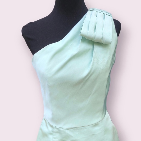 Alexia María Blair Bow Silk Mini Dress Mint Size 10 One Shoulder Formal Special - Picture 2 of 14